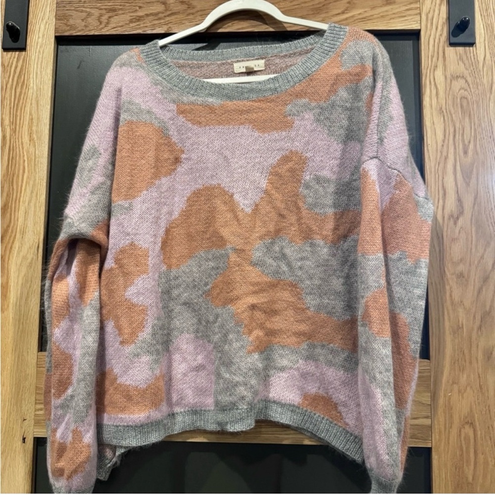 Promesa Pastel Camo Sweater Small Oversized Cozy Soft Knit Boho Fall Pullover